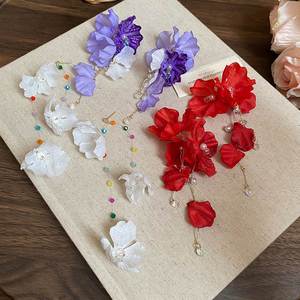 Glass Fabric <b>Flower</b> Tassel Earrings Super fairy <b>Sweet</b> Versatile Earrings Luxury High-end Earrings - Product Image 4