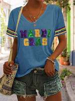 Camiseta de Mardi Gras para mujer Manga corta Fleur De Lis Fat Tuesday New Orleans Carnival Tops Púrpura