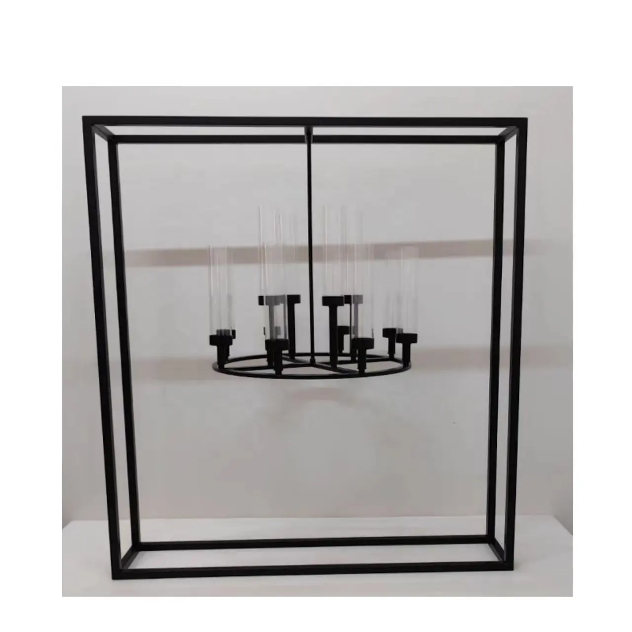 Decoración DE BODA Marco de metal negro con candelabro colgante portavelas para mesas de boda centro de mesa