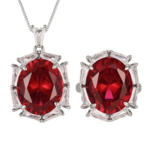 Parure de bijoux tendance en cuivre écologique inaltérable, avec zircon ovale bleu 15*18mm, plaqué or, durable, pendentif et boucles d'oreilles mode - Product Image 1