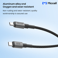 Cable de Carga Rápida Miccell PD 60W 3A, Cable USB Tipo-C a Tipo-C para iPhone, Xiaomi, Huawei
