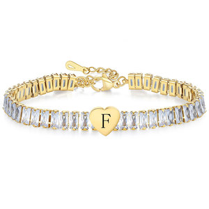 Bracelet en zircon en forme de cœur plaqué or avec breloque lettre A pour femme, bijou cadeau - Product Image 5