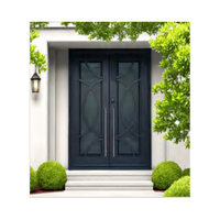 Portes de luxe en fer forgé pour maison, entrée principale de style français, avec grille en fer forgé et verre trempé pour la sécurité