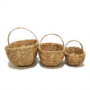 High Quality Woven Gift Basket <b>Hamper</b> Natural Water Hyacinth Arched Handle <b>Set</b> of 3 Eco-Friendly Outdoor Picnic Organizer - Product Image 4