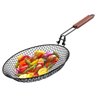 Panier de cuisson pliant en acier inoxydable avec poignée en bois, portable, fabriqué à la machine, pour barbecue au charbon de bois, légumes grillés en extérieur, OEM