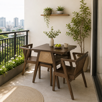 Nouvel ensemble de table à thé chinoise écologique et durable, table à thé compacte pour balcon en bois massif et chaises en rotin