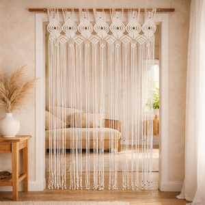 Modern Macrame <b>Bead</b> Curtain Wooden Rod Wall Hanging Decorative <b>Door</b> Divider Abstract Geometric Pattern Rectangle Shape for - Product Image 1