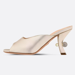 Mules de tacón alto con perlas y pedrería brillante para mujer, sandalias de vestir de ajuste ancho con punta abierta - Product Image 2