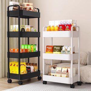 Chariot de cuisine roulant multi-niveaux en plastique, chariot mobile multifonctionnel, étagère de rangement pour collations de chambre à coucher - Product Image 1