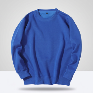 เสื้อสเวตเชิ้ตผู้ชายสีน้ำเงินล้วน คอและปลายแขนเสื้อแบบริบ ทรงโอเวอร์ไซส์ ถักจากผ้าฝ้าย 100% สวมใส่สบายๆ สำหรับฤดูใบไม้ร่วง - Product Image 3