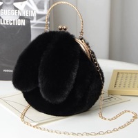 Sac à main Princesse en fausse fourrure, nouveau sac à chaîne, sac à main mignon avec oreilles de lapin, rose adorable