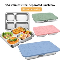 Boîte à lunch amovible carrée à 4 compartiments en acier inoxydable 304 élégante avec couvercle en silicone pour les repas des étudiants