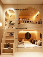 Hochwertiges Zweistöckiges Etagenbett für Jungen und Mädchen Prinzessinnen-Schloss-Design Massivholz Hochbett Multifunktionaler Schlichtheit-Stil