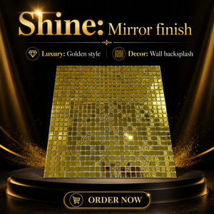 Mosaïque en verre miroir MOSAIC, couleur dorée, moderne, 4 mm, écologique, carreaux muraux intérieurs carrés avec garantie de 5 ans pour les projets - Product Image 1