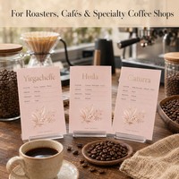 Carte de dégustation de café personnalisée avec impression feuille d'or rose, feuille de description des saveurs des grains torréfiés, note de cupping pour les cafés