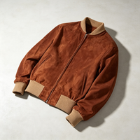 Blouson Bomber Unisexe en Daim Imperméable Écologique Réversible Col Baseball Brodé Style Vintage Décontracté Automne