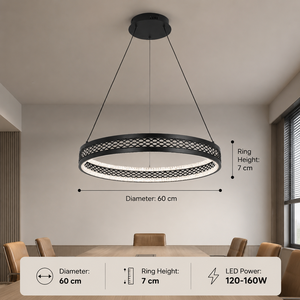 Lámpara de araña moderna de hierro con anillo redondo, LED regulable con control remoto, tricolor, 60 cm, para decoración de interiores, comedor y sala de estar. - Product Image 4