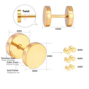 Boucles d'oreilles clous punk en acier inoxydable, design haltère à visser, dos plat, motif points arc-en-ciel, pour femmes, pour mariage et fiançailles, très demandées - Product Image 4