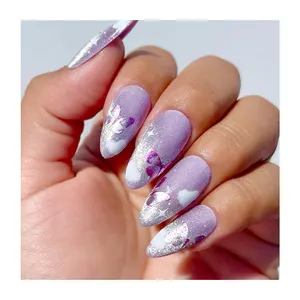 Hot Selling Fashion Fake Nails Butterfly Matte Glossy Handmade Purple Luxury Elegant Unas Ongles Deluxe Press On Nails For Women