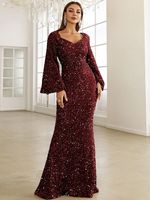 2023 nouveautés haute qualité bouffée à manches longues paillettes dorées robes formelles Maxi Club robe moulante soirée robe élégante