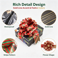 Ruban en plastique sérigraphié imperméable avec ligne dorée pour emballage cadeau de Noël, emballage de fleurs et de ballons