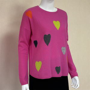 Suéter de invierno de mujer de Cachemira pura personalizado estilo suelto informal con cuello redondo y diseño de punto <span class=keywords><strong>en</strong></span> forma de corazón - Product Image 3