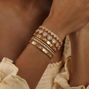 Ensemble de bracelets de plage étanches en acier inoxydable plaqué or 18 carats avec certificat CE ROHS, bijoux d'été en forme de cœur pour femmes, <span class=keywords><strong>cadeau</strong></span> fête <span class=keywords><strong>des</strong></span> Mères - Product Image 1