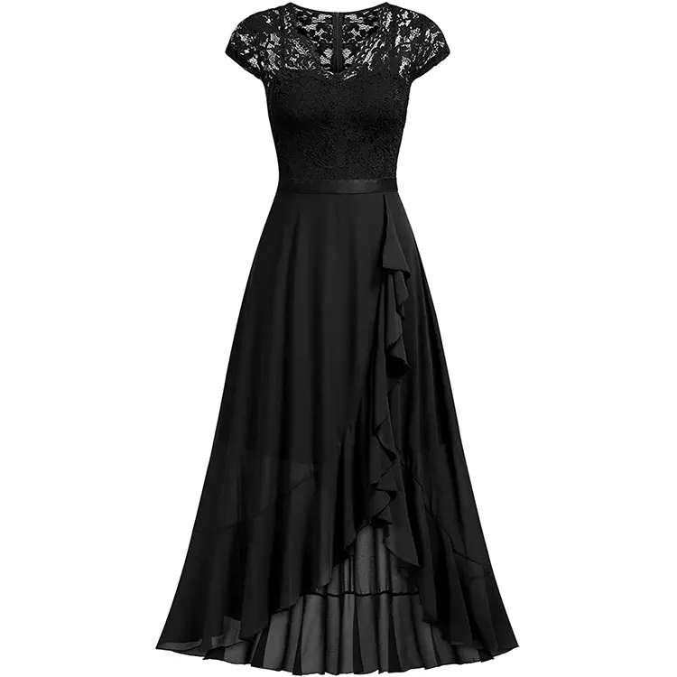Women's formal floral lace ruffled cocktail dress