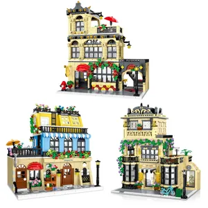 MORK 20113-20115 coffee shop restaurant hotel street view creative Decoration Building Block Plastic Toy gift for kid girl