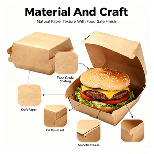 Fabrieksgroothandel oliebestendige kraft hamburgerdoos met aangepaste bedrukking, wegwerp clamshell voedselverpakking voor bakkerij en snackwinkel - Product Image 6