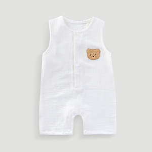 Muslin bebek giysileri çift katmanlı gazlı bez yapış yelek nefes düz bebek tulum - Product Image 2