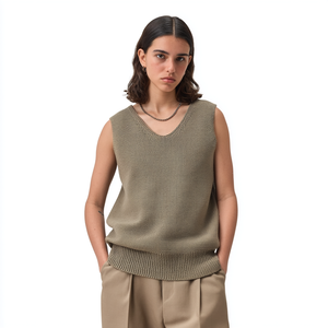 <strong>Women's</strong> Casual V-Neck Sleeveless Lurex Sweater Tank Top Breathable Metallic Knit Vest Lace Ribbons Decoration Custom Logo Front - Product Image 3