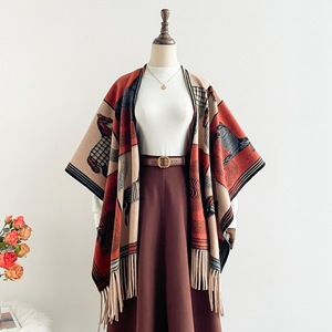 شال كاب جديد للخريف والشتاء بتصميم عتيق، وشاح نسائي مزين بشراشيب وألوان متباينة، دافئ للرقبة ومناسب للتكييف - Product Image 2