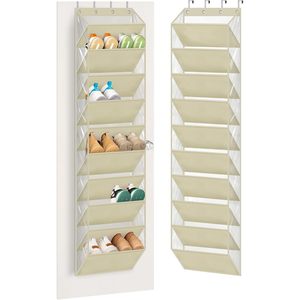 Organisateur de chaussures à suspendre sur la porte à 10 niveaux, poches profondes, pour porte de placard, capacité de 20 paires, beige - Product Image 1