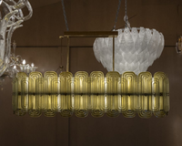 Lustre ovale en verre de Murano vert Italia Long