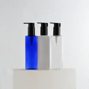 250毫升透明/蓝色/白色化妆水瓶带黑色盖子的空洗发水塑料瓶