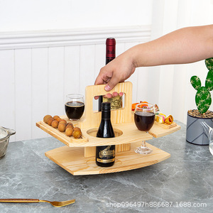 Wooden Multi Tiered Portable <b>Tray</b> For Picnics Parties <b>Snacks</b> Drinks Fruit Plates Handheld Wine <b>Trays</b> - Product Image 3
