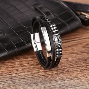 Pulsera de Cuero con Brújula Vikinga para Hombre |   Cierre Magnético de Acero Inoxidable |   Pulsera de Cuero Trenzado y Plano de Varias Capas - Product Image 3