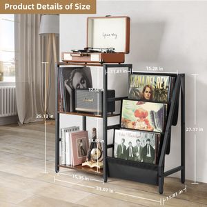 Minimalist Three Tier <b>Record</b> Player <b>Stand</b> Iron Wood Combination Floor Standing Multi Layer Storage Rack For Living Room - Product Image 4
