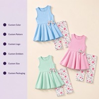 Zomeroutfit voor meisjes, 2-delig, katoen, effen, mouwloos, vlinder strik tuniek top, bloemenprint shorts, kinderkleding
