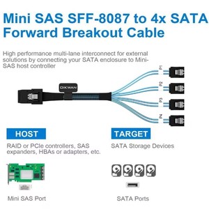 Câble Mini SAS vers 4 SATA, 36 broches <span class=keywords><strong>SFF</strong></span> <span class=keywords><strong>8087</strong></span> Host/Controller vers 7 broches SATA Target/Backplane, compatible avec PERC H310 - Product Image 5