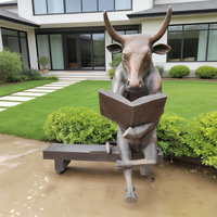 Escultura de Toro de Bronce para Lectura, Figura Animal, Estatua de Banco para Jardín, Parque, Decoración Artística Exterior