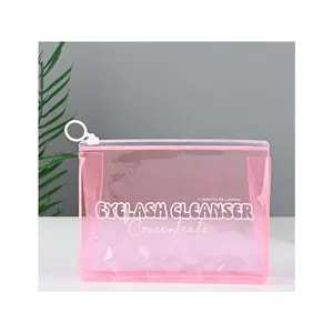 Waterproof Clear Transparent PVC Makeup Bag Custom Travel Toiletry with Striped Pattern Zipper Closure for Beauty on the Go