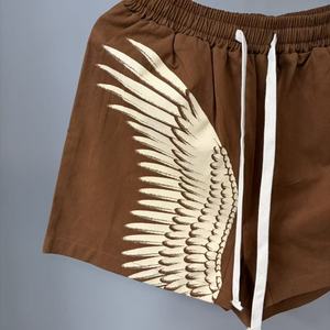 Pantalones Cortos Casuales Holgados de Alta Calidad para Hombre, Estilo Urbano Vintage, con Estampado de Letras y Alas, Bolsillos, Colección Mixed Emotions - Product Image 5