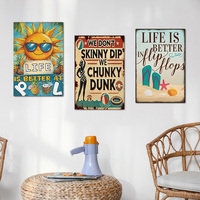 Juego de Letreros Metálicos Vintage para Piscina y Playa, Decoración Retro Tropical de Verano para Pared, Hogar, Bar, Cueva del Hombre, Patio, Piscina