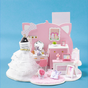 IIECREATE in miniatura <span class=keywords><strong>rosa</strong></span> miao piccoli accessori in legno P-1008 casa delle bambole modello giocattolo Mini giocattolo educativo - Product Image 1
