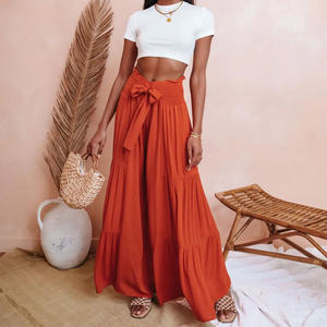 Pantalon de yoga ample à jambes larges, taille élastique respirante et écologique pour femmes, coupe décontractée, longueur totale, effet froissé - Product Image 1