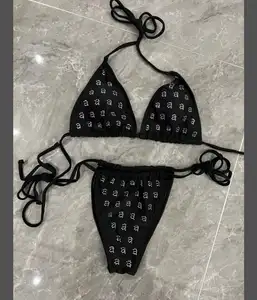 Stok baru pakaian renang merek mewah berlian Top segitiga Bikini desain mikro wanita seksi