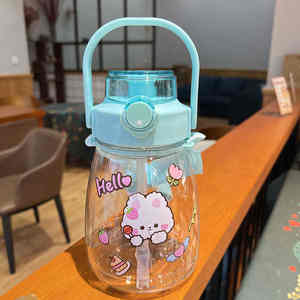 Botella de agua para gimnasio de gran capacidad de 1300 ml con doble boquilla y pajita, reutilizable, apta para alimentos y portátil. - Product Image 3