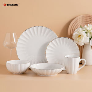 शाही लक्जरी पोर्सिलेन कप कटोरे डिनर प्लेटों को सेट करता है नेर्डिक टेबलवेयर गोल्डन रिम सिरेमिक पूर्ण संग्रह 20 पीसी डिनरवेयर सेट - Product Image 2